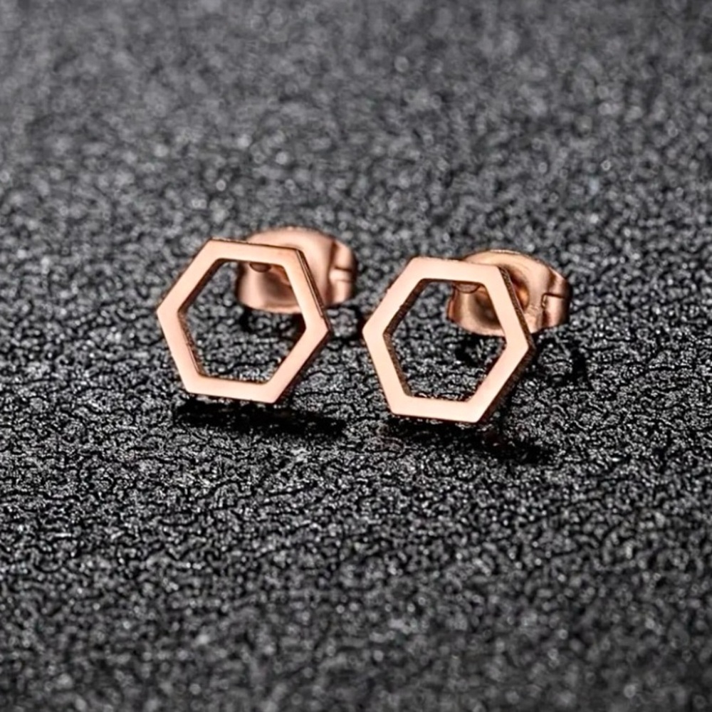 NEW Dainty Hexagon stud Earrings in Rose Gold color - Boutique - Picture 1 of 7